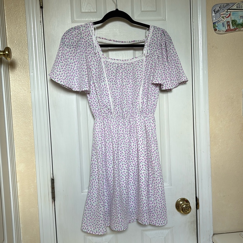 Purple floral flutter sleeve sundress